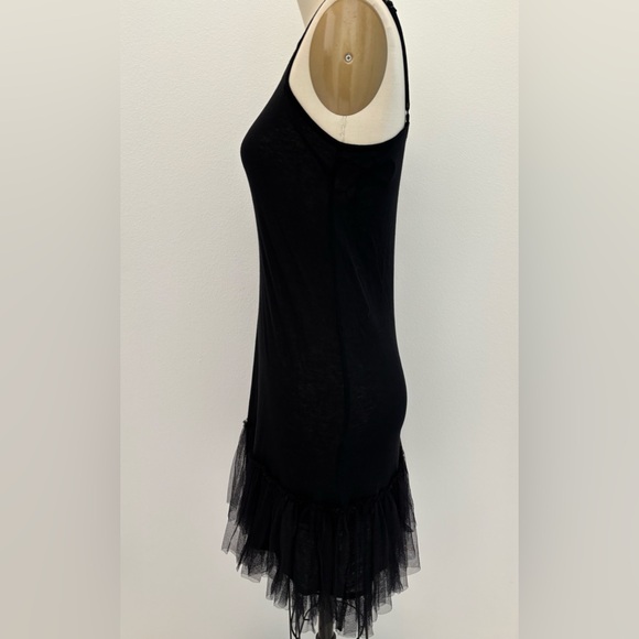 Mystree Tutu Slip Petticoat Black Knit Spaghetti Straps Tulle Ruffle M - Picture 3 of 7